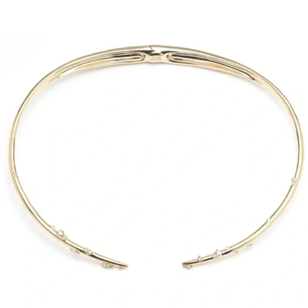 New Alexis Bittar Satellite Swarovski Crystal 10K Gold Spike Collar Necklace